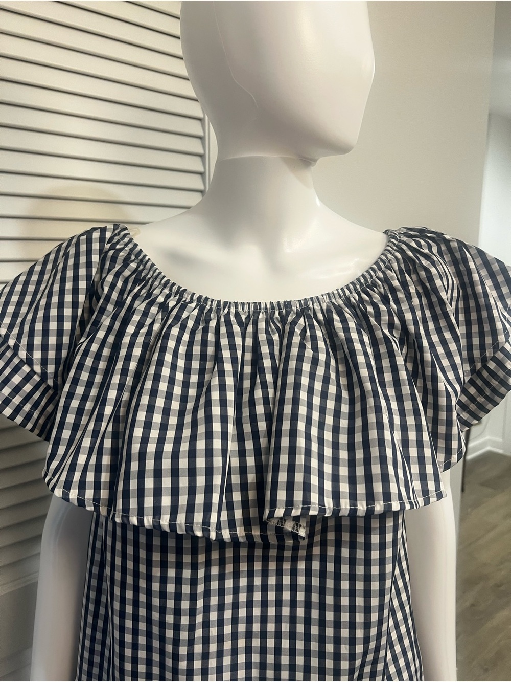 Kaktus Navy and White Gingham Off-Shoulder Ruffle Top - Picture 4 of 7